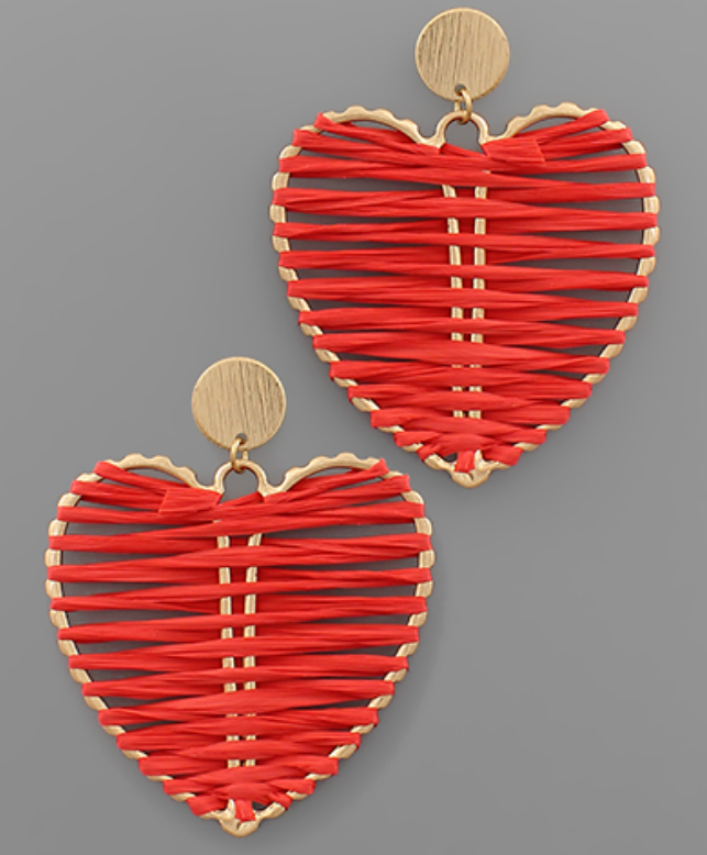 Raffia Wrapped Heart Earrings