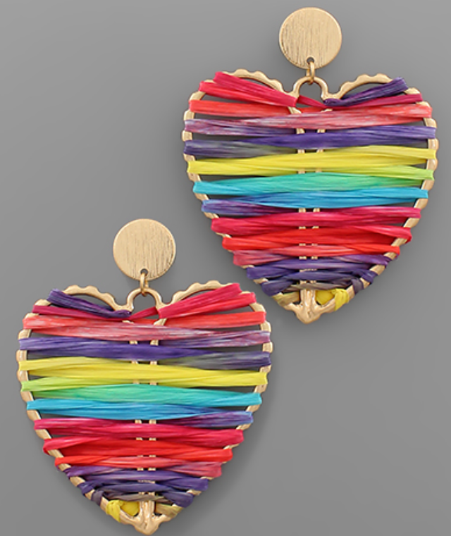 Raffia Wrapped Heart Earrings