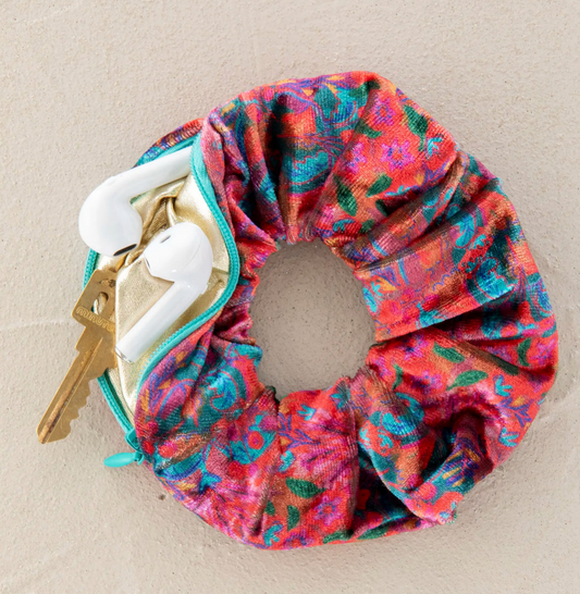 Hideaway Scrunchie - Pink Red Folk Floral