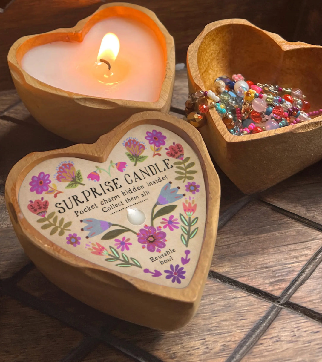 Wooden Heart Surprise Candle