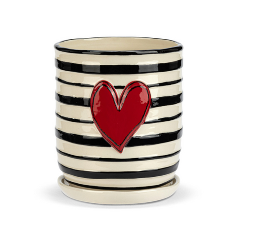 Stripe Red Heart Planter & Saucer