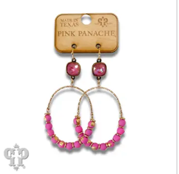 Pink Oval & Gold Foil Earrings