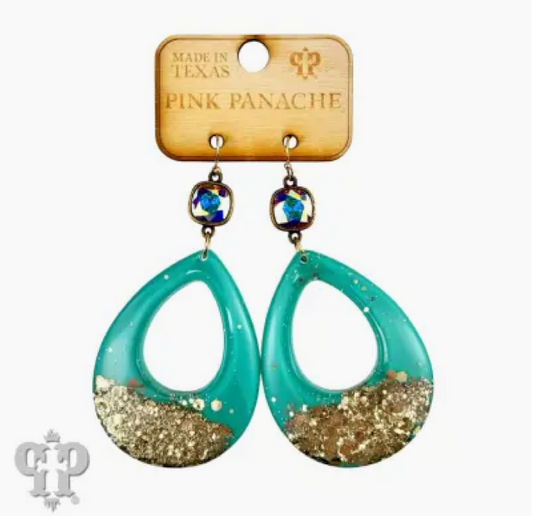 Turquoise Acrylic Glitter Teardrop Earrings