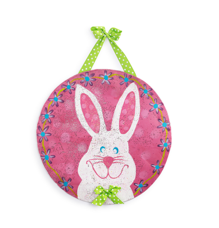 Spring Bunny With Purple Florals Door Screen