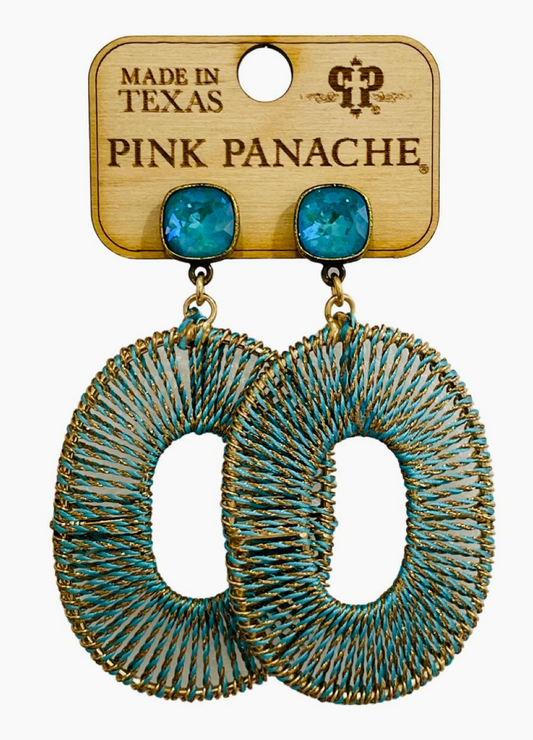 Turquoise & Gold Woven Oval Earrings