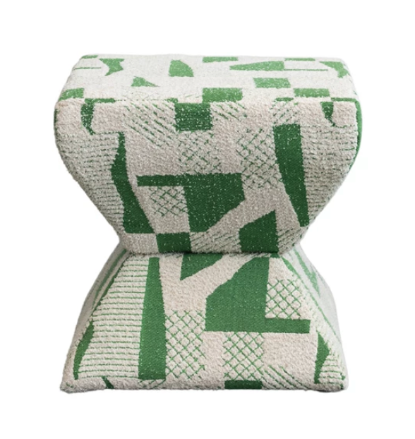 Green Jacquard Upholstered Ottoman/Stool