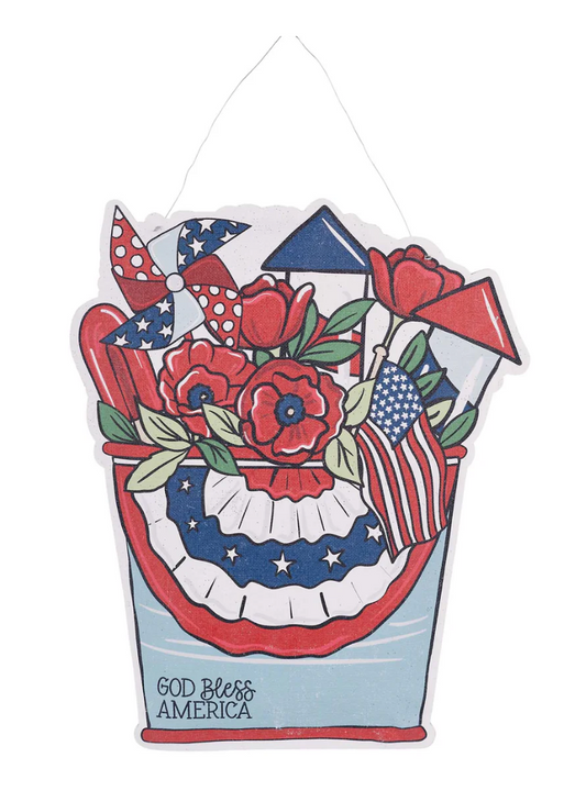 July 4th Bucket/Hello Friends Flower Bucket Reversible Door Hanger