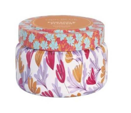 Capri Blue Pineapple Flower Pattern Play Travel Tin