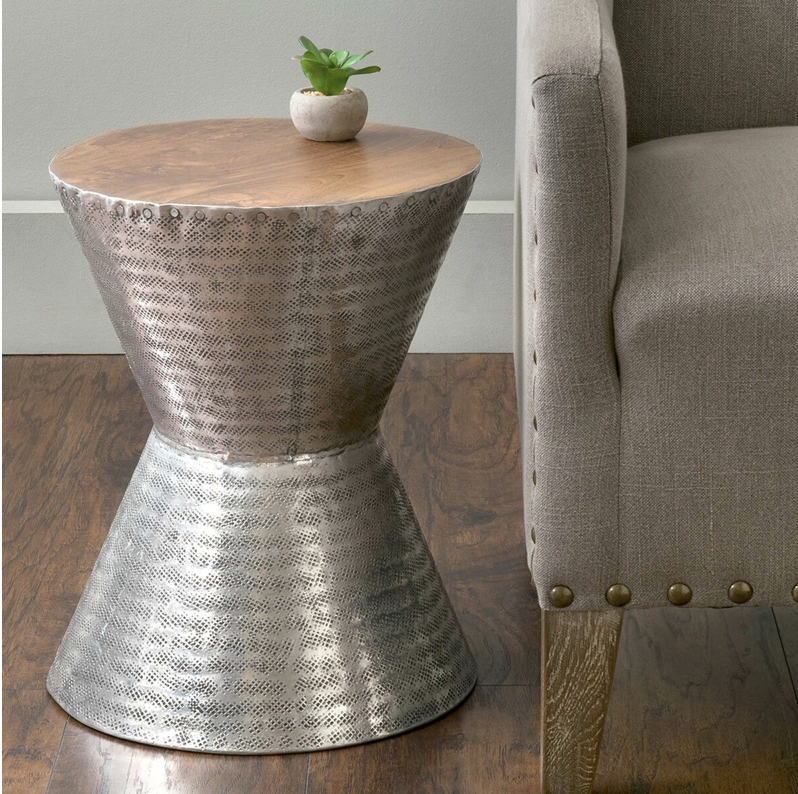 Tempered Metal Hourglass Side Table