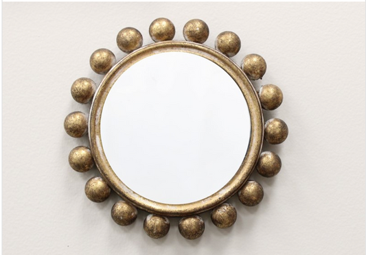 Small Gold Round Beaded Mirror