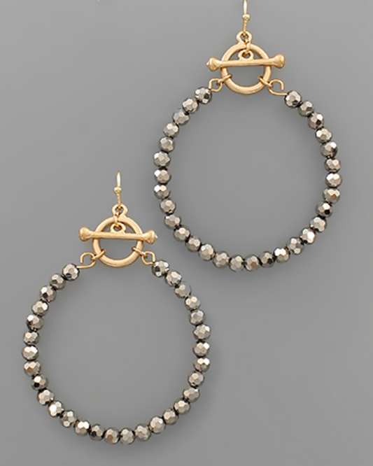 Beaded Circle Toggle Earrings