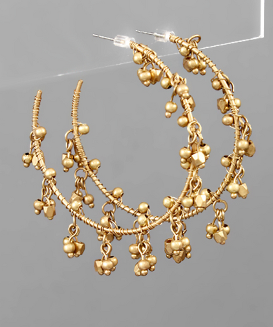 Multi Bead Gold Open Hoops