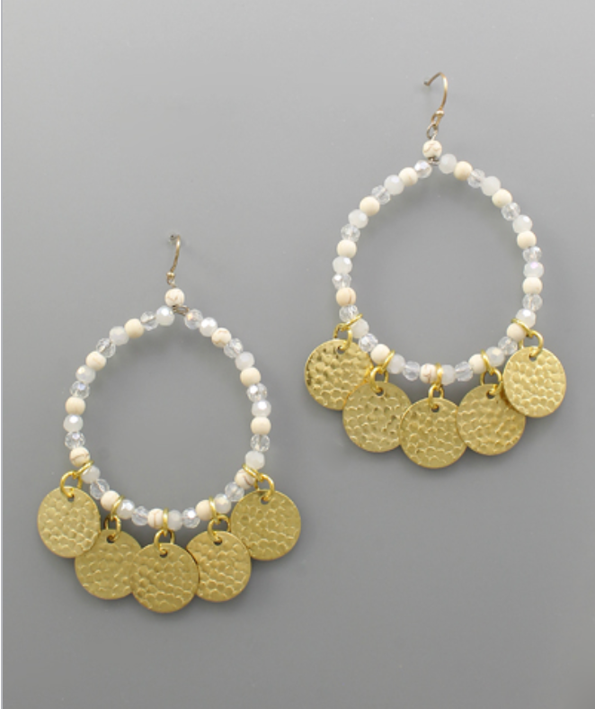 Bead Circle & Disc Charm Earrings