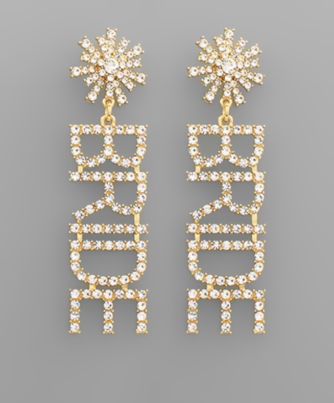 Pave BRIDE Letter Drop Earrings