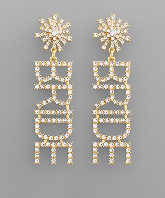 Pave BRIDE Letter Drop Earrings