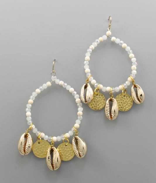 Cowry Shell Beaded Hoops