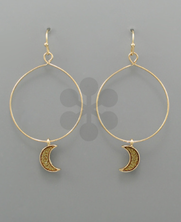 Glitter Moon Circle Earrings