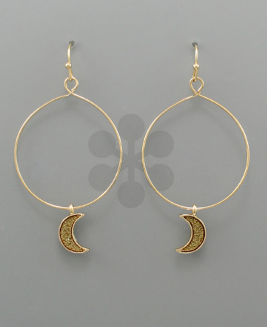 Glitter Moon Circle Earrings