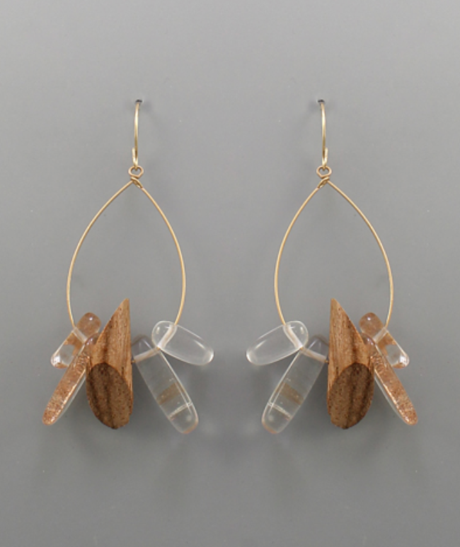 Teardrop Stone & Wood Earrings