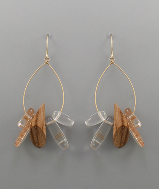 Teardrop Stone & Wood Earrings