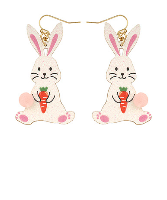 Glitter Easter Bunny & Pom Pom Earrings