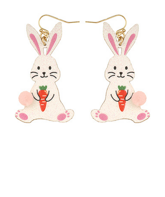 Glitter Easter Bunny & Pom Pom Earrings