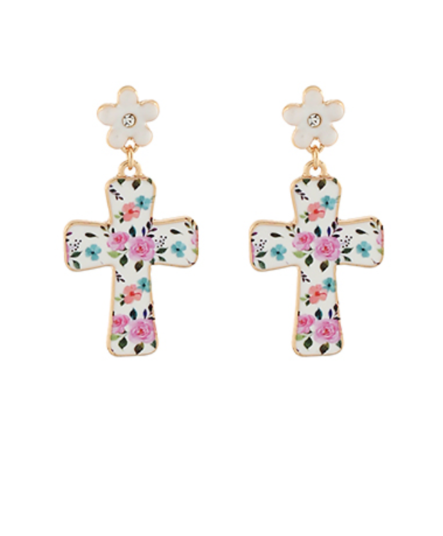 Easter Cross & Flower Drop Earrings