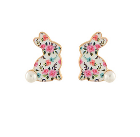 Flower Pattern Easter Bunny Earrings