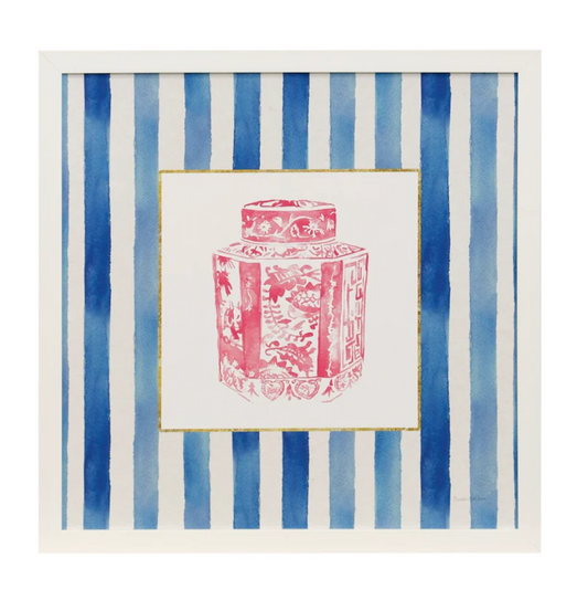 Blue & Pink Striped Ginger Jar Wall Art