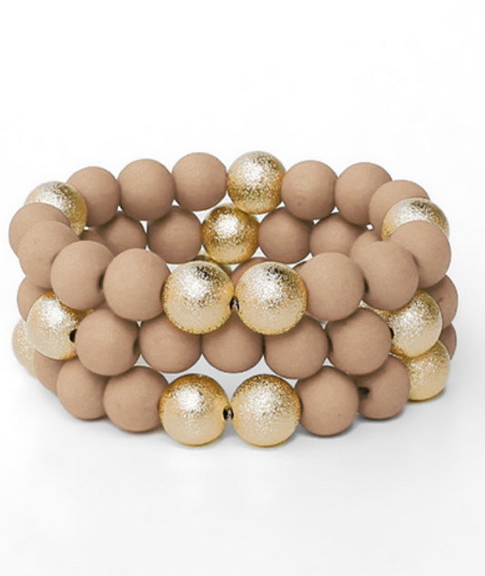 Wood and Gold Bead Bracelet Set