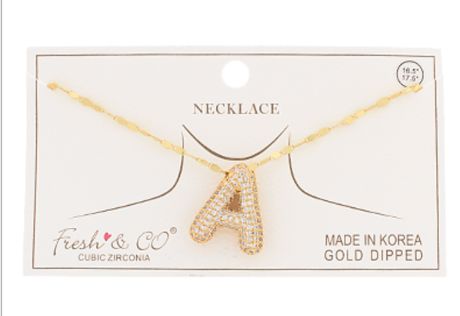 Gold Crystal Balloon Letter Initial Necklaces