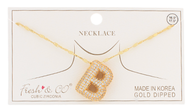 Gold Crystal Balloon Letter Initial Necklaces