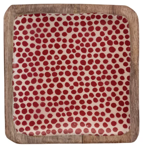 Enameled Mango Wood Trays w/ Fruit & Dot Patterns