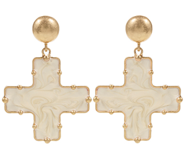 Dome & Marble Cross Drop Earrings