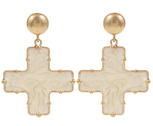 Dome & Marble Cross Drop Earrings