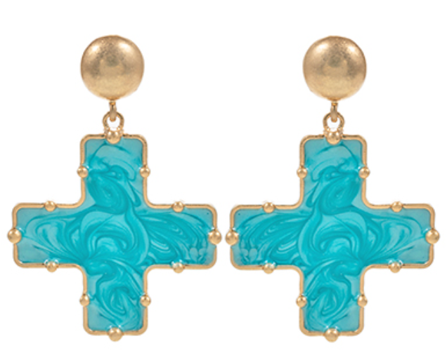 Dome & Marble Cross Drop Earrings