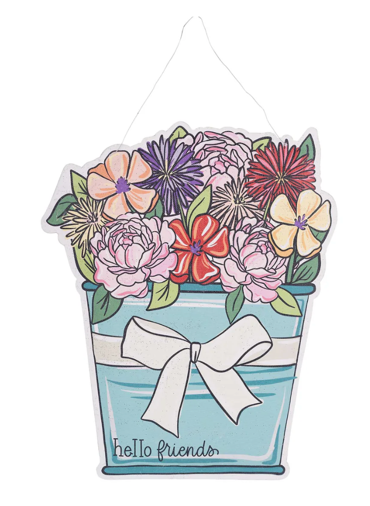 July 4th Bucket/Hello Friends Flower Bucket Reversible Door Hanger