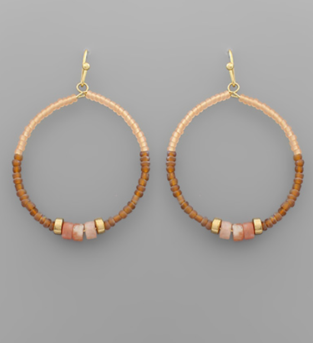 Stone & Bead Circle Earrings