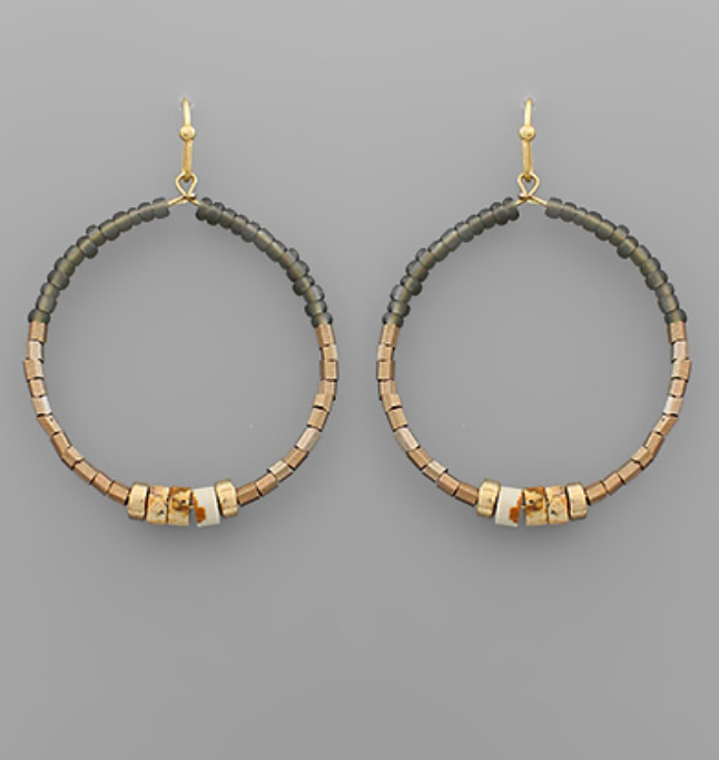 Stone & Bead Circle Earrings