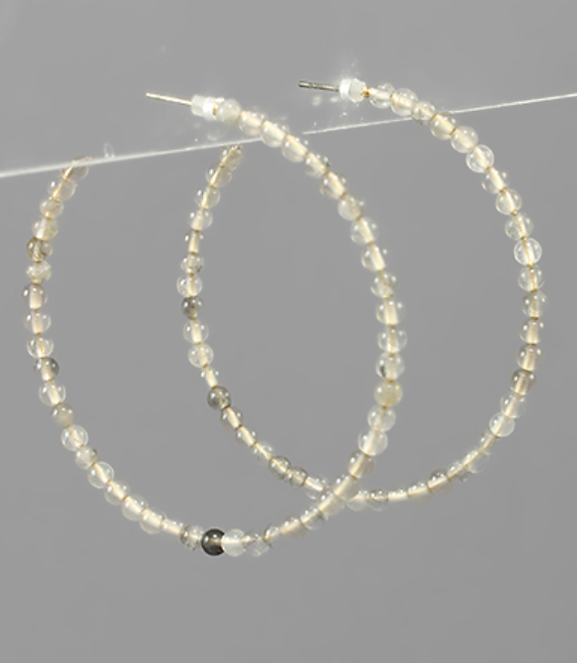 Stone Bead Open Hoop Earrings