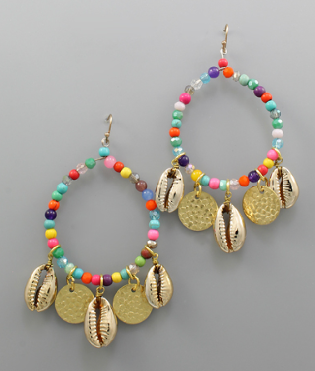 Cowry Shell Beaded Hoops