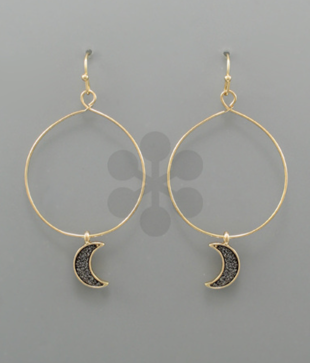 Glitter Moon Circle Earrings