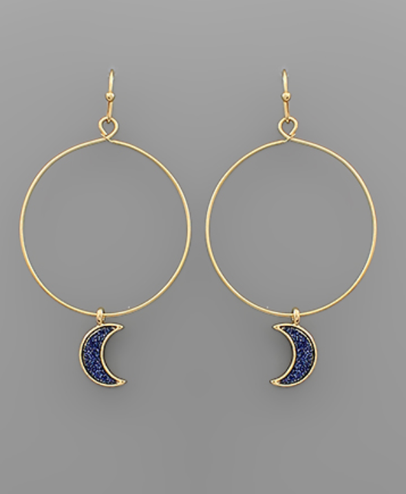 Glitter Moon Circle Earrings