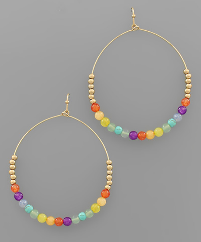 Stone Bead Circle Earrings