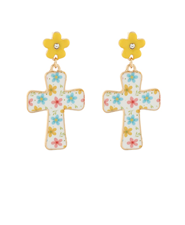 Easter Cross & Flower Drop Earrings