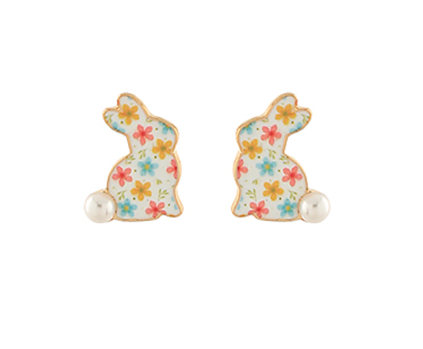 Flower Pattern Easter Bunny Earrings