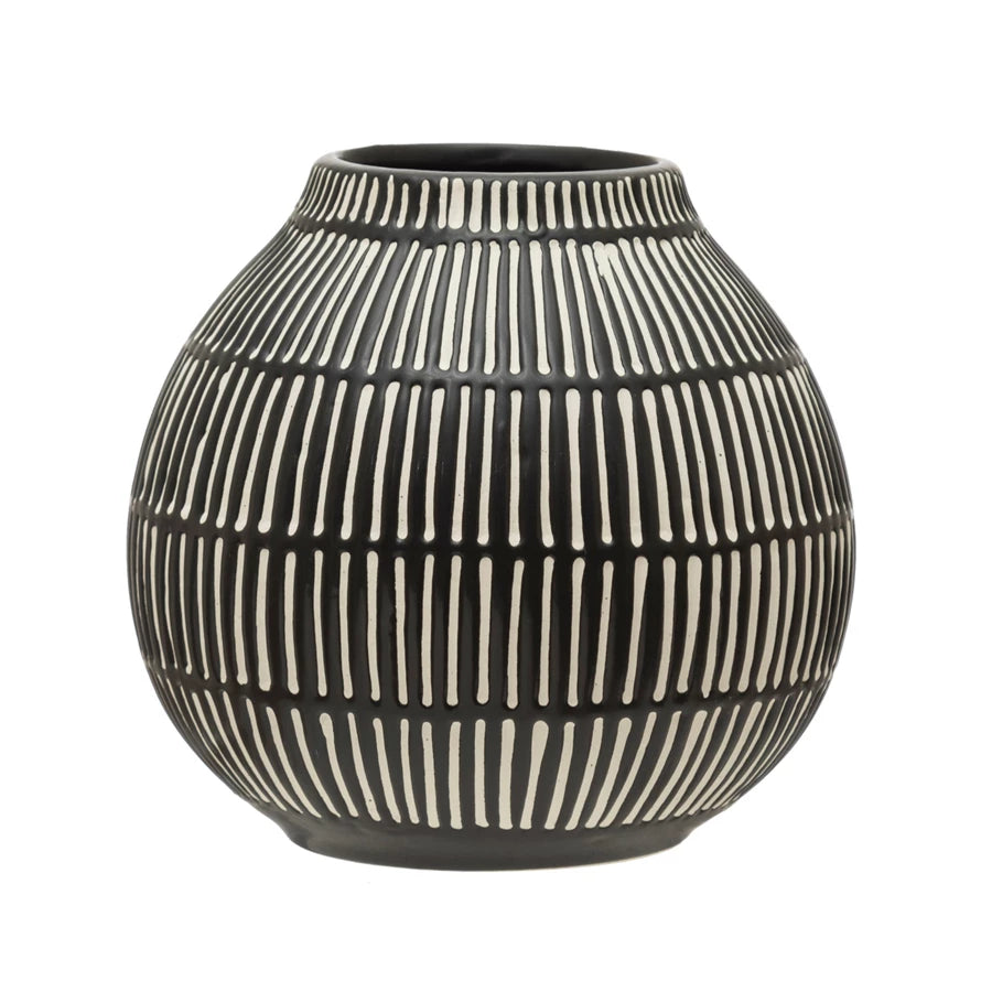 Black & White Debossed Stoneware Vase