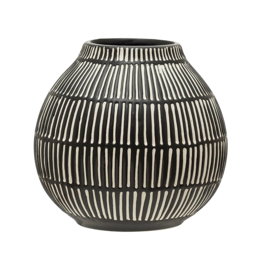 Black & White Debossed Stoneware Vase