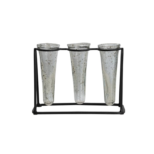 Black Metal Stand w/ 3 Glass Vases