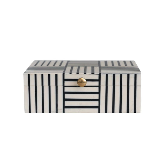 Resin Box w/ Striped Block Pattern & Gold Knob